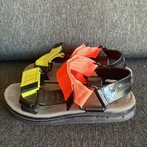 Melissa Rider jelly sandals size US 1 hiking beach vacation cruise neon velcro